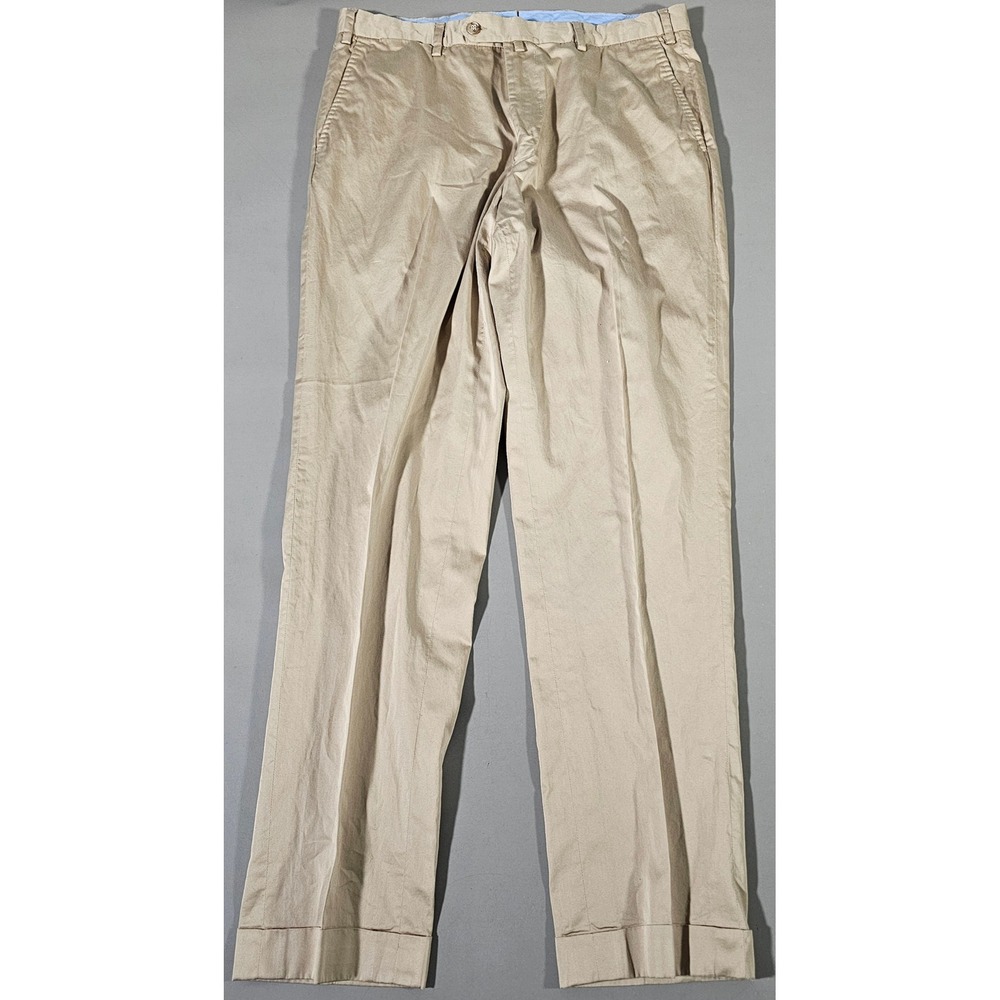 Peter Millar Chino Pants Mens 35 Khaki Tan Cotton Cuffed Flat Front Trousers